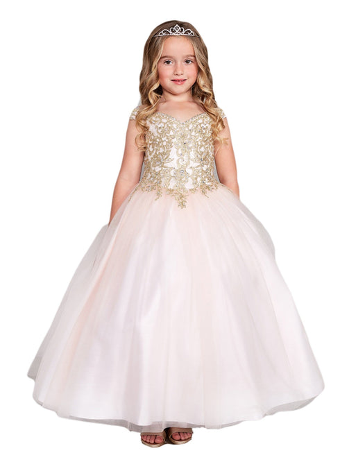 Girls Multi Color Off Shoulder Metallic Lace Tulle Pageant Dress 2-16 - SophiasStyle.com
